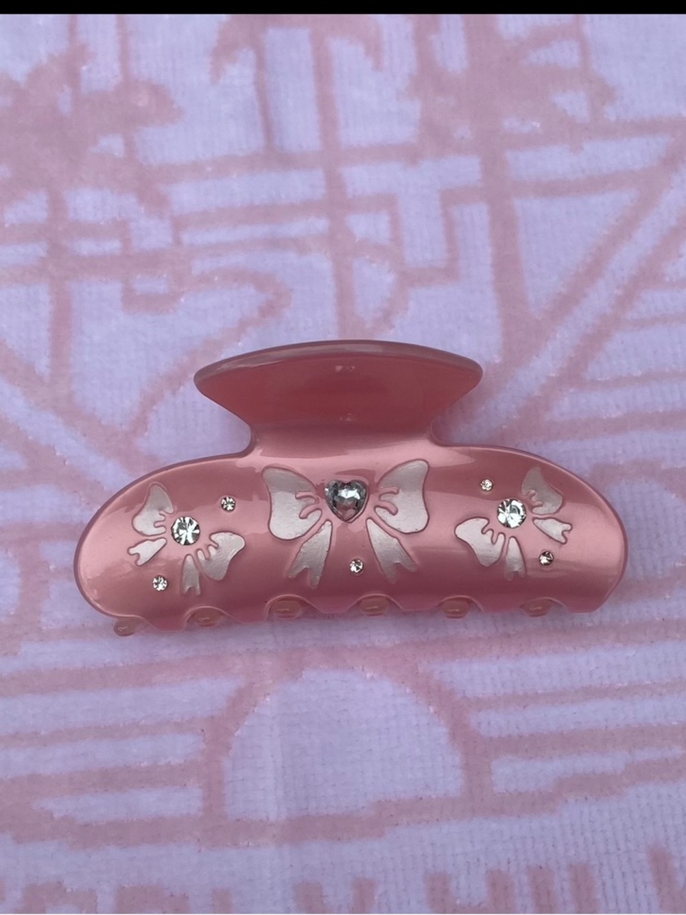 Pink Crystal Bow Hair Claw Clip